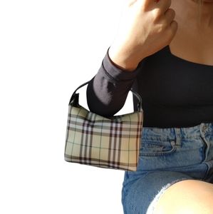 Vintage Burberry Micro Yellow Check Canvas Nylon Wristlet Handbag